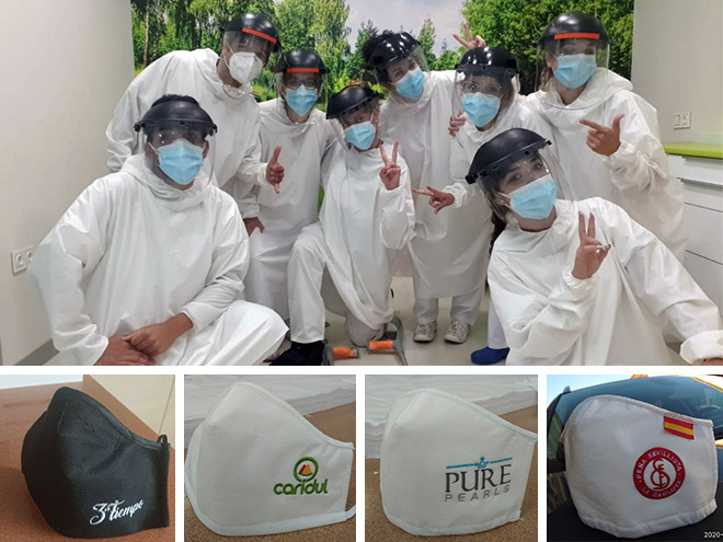 collage de petos, uniformes y mascarillas